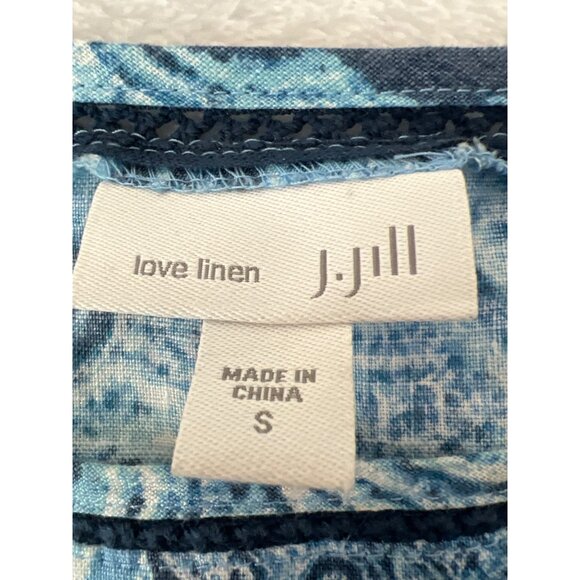 J. Jill Love Linen Paisley Sleeveless Sun Dress Pockets Blue Tunic 100% Linen - Picture 2 of 5
